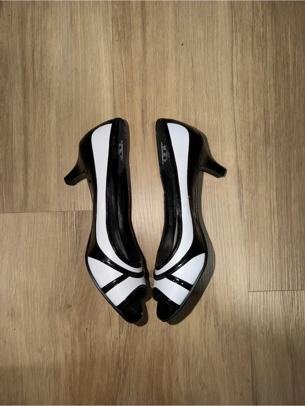 Helena Black and White Peep-Toe Heels